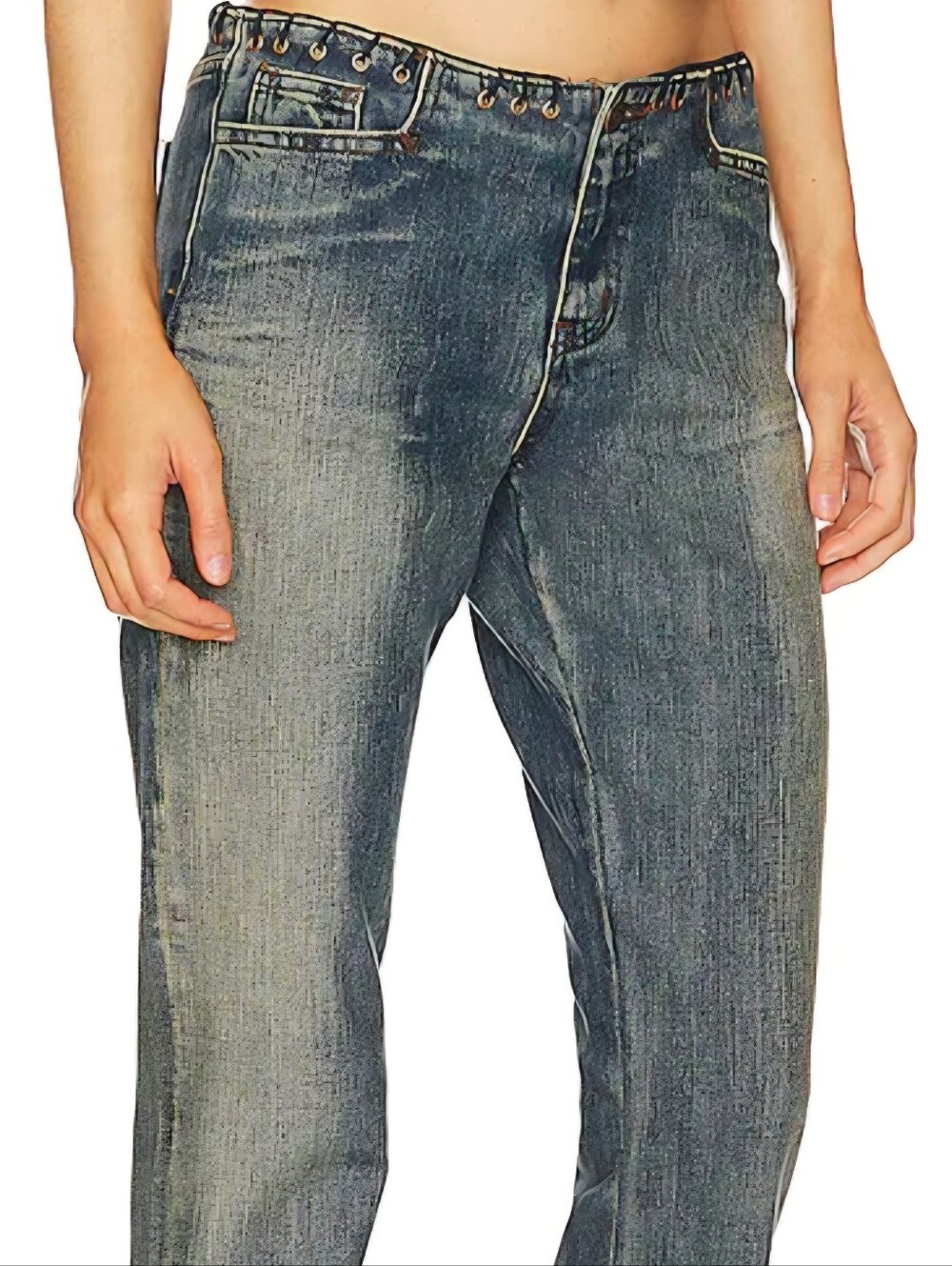 Jaded London Whipstitch Flare Jeans - Blue Wash Low Rise Y2K Size 28